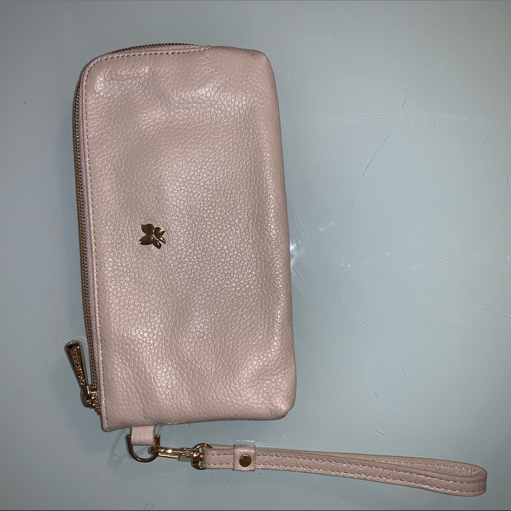 Tan leather wristlet wallet